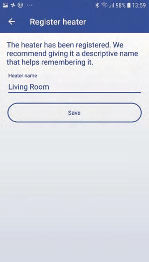 Register heater Your heater is now registered to the app.