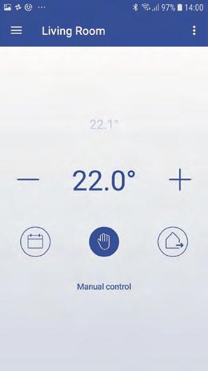 Main view Settings of your heater/ zone. The numbers indicate (22 C), e.g. the temperature the heater is set to. Adjust up or down with + or -. The number (22.1 C) is the actual room temperature.