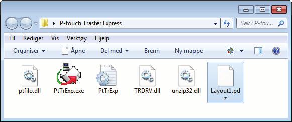 Slik overfører du maler med P-touch Transfer Express (bare Windows ) Distribuere overføringspakkefilen (.