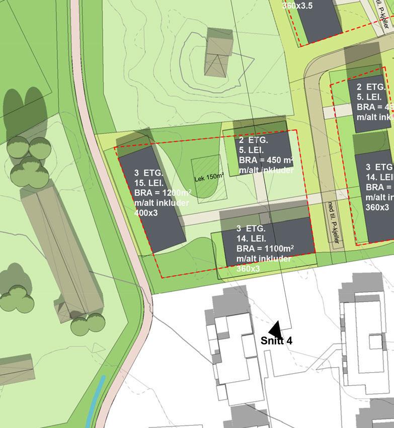 Felt B4: Felt B4 består av blokkbebyggelse i 3 etasjer. Feltet ligger på en svak "rygg" som strekker seg fra øst til vest.