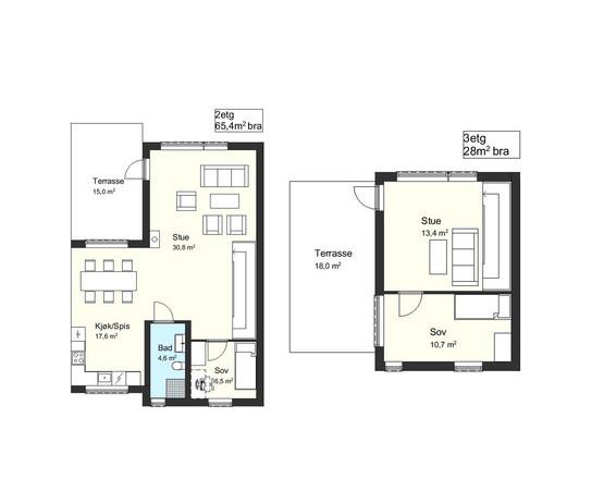 Unibo 140 m² Plantegning 2. og 3.