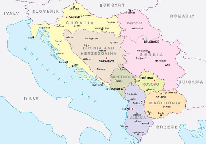 Vest-Balkan etter Tito Bosnia & Hercegovina 4,7 mill / 51 000 km2 Kosovo 1,8 mill / 11 000 km2 Kroatia 4,5 mill / 57 000