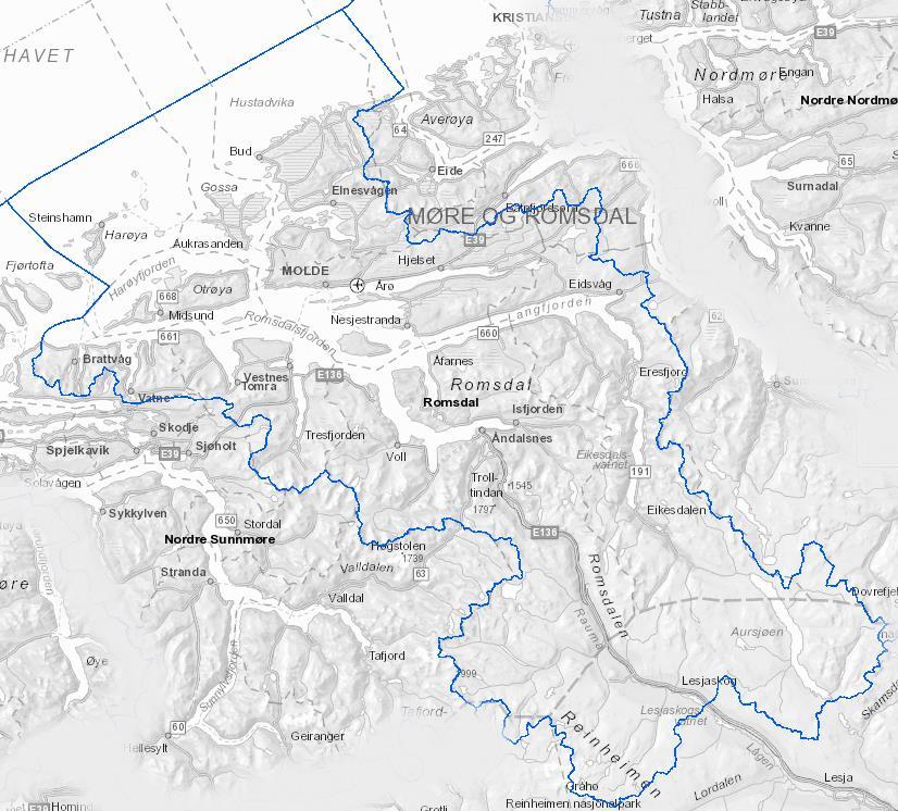 2.1 Vassområdet vårt Romsdal har store areal med eksponert og moderat eksponert kystvatn i Romsdalsfjordsystemet og sunda ut mot open kyst i Sandøy, Aukra og på Hustadvika.