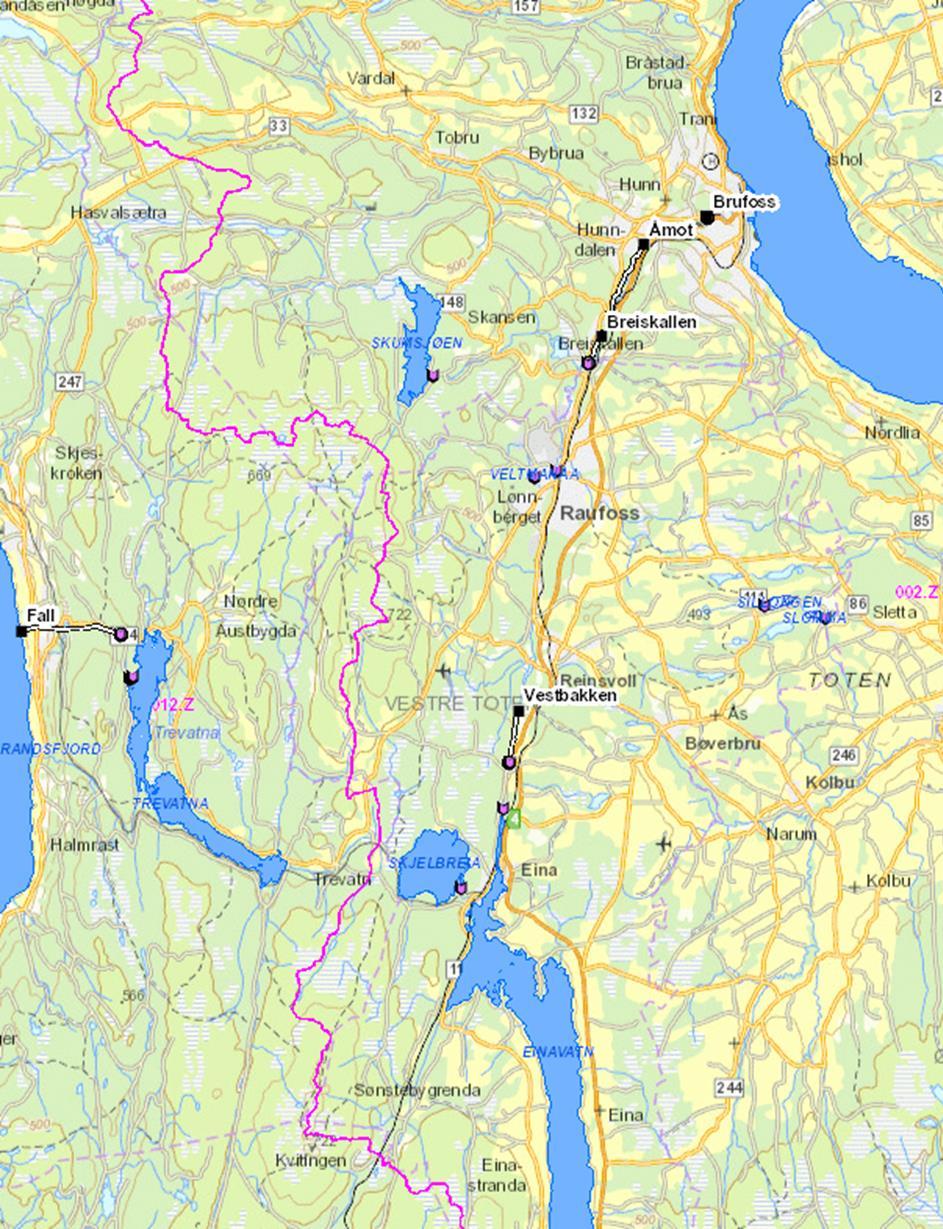 Hunnselva (2027) 4 små kraftverk (602 MW) Øvre del (Fiskevolldammen - Vestbakke krv) konsesjonsfri 66 Nedre del (Breiskallen, Åmot og Brufoss krv).