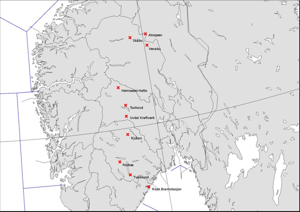 (Tidligere) juni-rekord Elvdal (10.06.2011) (15.08.2003) 13655 SKÅBU Nord-Fron Oppland 48,4 mm(*) NA 40,0 mm (07.06.1995) 37230 TVEITSUND Nissedal Telemark 47,8 mm(*) 2 år 47,7 mm (22.06.1969) 35340 RISØR BRANNSTASJON Risør Stasjon Navn Kommune Fylke Nedbør 22.