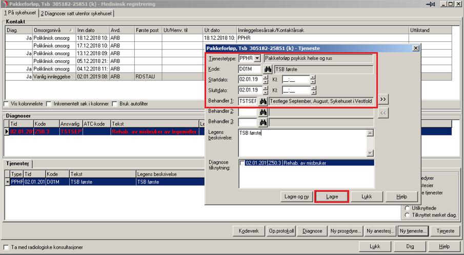 hvis pakkeforløpet starter med en innleggelse. Ved elektiv innleggelse gjøres kodingen knyttet til kontakten for innleggelse i Medisinsk registrering (Ctrl+m) Tjenestetype: PPHR Kode:.