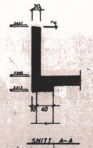 Detalj av gesims ved langvegg. Tilsvarer gesims på gavlvegg. I 3., 4. og 5. etasje er det plasstøpte hvelv (safe) helt ut mot gavlveggen.