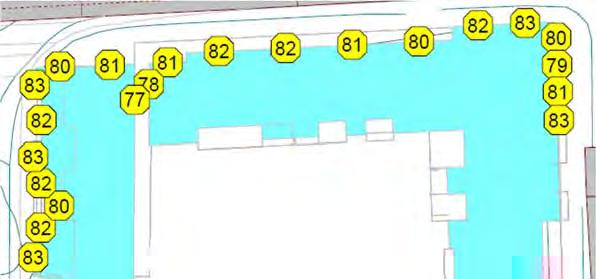Figur 6: Statistisk maksimalnivå på fasade L 5AF med flere enn 10 hendelser over L 5AF 70 db.