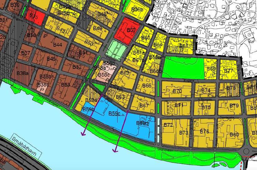 Figur 16 : Utsnitt av Kommuneplan 2015-2026 arealdelen (Kilde : Drammen kommune): Planområdet er vist med svart, stiplet strek Kommunedelplan for Drammen Sentrum Sentrumsplanen I kommunedelplanen er