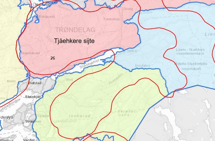 Tjåehkere sijte / Østre Namdal reinbeitedistrikt Analyseområde nr. 26 Trøndelag fylke Steinkjer, Snåsa, Grong, Overhalla, Namsos og Namdalseid kommuner Nøkkeltall Øvre reintall 5000 (inkl.
