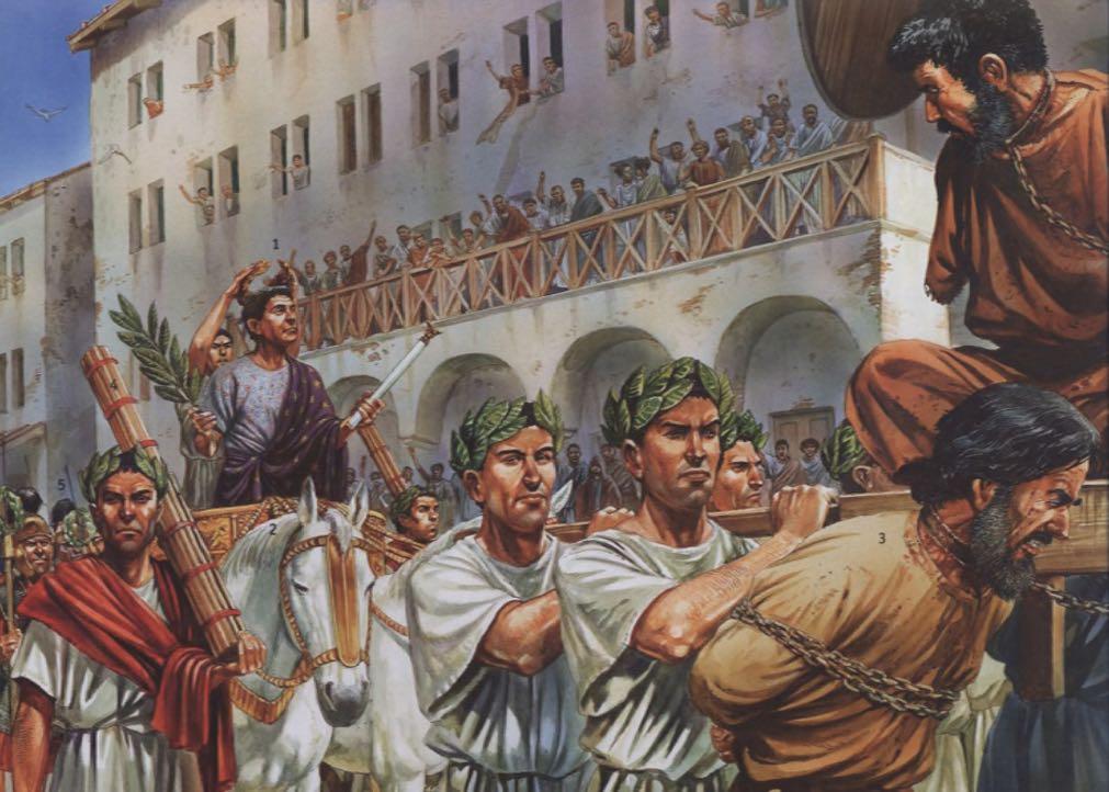 ALLTID FØRER OSS FRAM I TRIUMFTOG Bildet er hentet fra romerske triumftog der beseirede fiender ble ført fram i en lang prosesjon gjennom Romas gater.