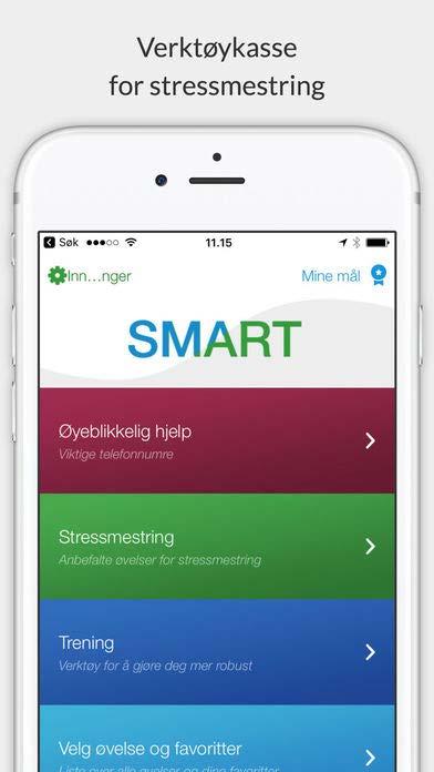 SMART stressmestringsapp, gir tips, råd og øvelser for