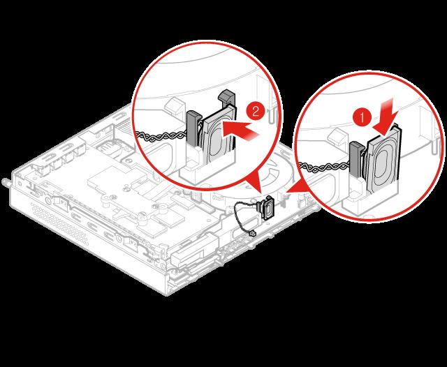 4. Koble høyttalerkabelen fra den innebygde høyttalerkontakten på systembordet. Se «Hovedkort» på side 3. 5. Sett tilbake den interne høyttaleren. a. Fjern den innebygde høyttaleren. Figur 37.