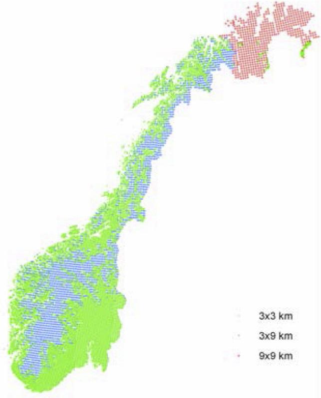 Number and distribution of permanent plots: About 22,000 sample plots 250 m2 (radius=8,92m) georeferenced Ca.