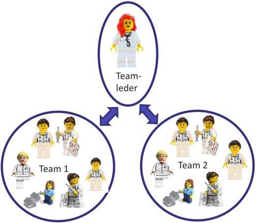 Figur 7: Overgang fra delegerende ledelse fra utsiden til coachende ledelse fra innsiden Fordeler-rollen og koordinering av arbeidet I begge modeller i hovedpiloteringen skulle en i teamet til enhver