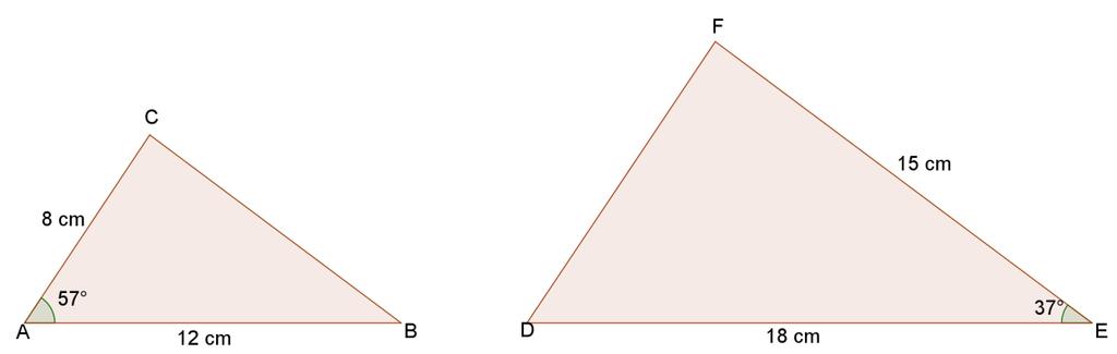 Oppgåve 9 Trekant ABC er formlik med trekant DEF. A 57 og E 37.