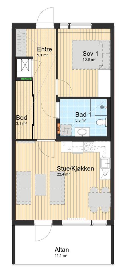 Gang sone 60,4 m² 2 roms 54,4 m 2 Sov 2 7,1 m² Entre 7,9 m² Sov 1 10,8 m² 3 roms 59,6 m 2 Type: A2 BRA: 54,4 m