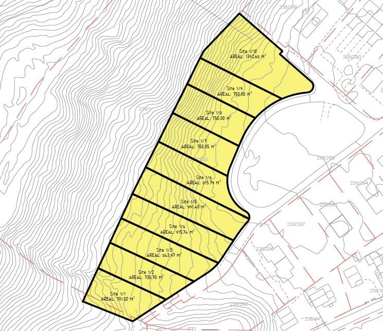 Figur 3. Situasjonsplan for planlagt tomteinndeling. Området avsatt som B3 har et totalt areal på 8647 m 2. Planlagt tiltak er 10 frittstående eneboliger med tilhørende garasjer/parkering.