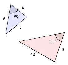 8) De to trekantene på figuren er formlike. Hvor lang er siden a i den lille trekanten?