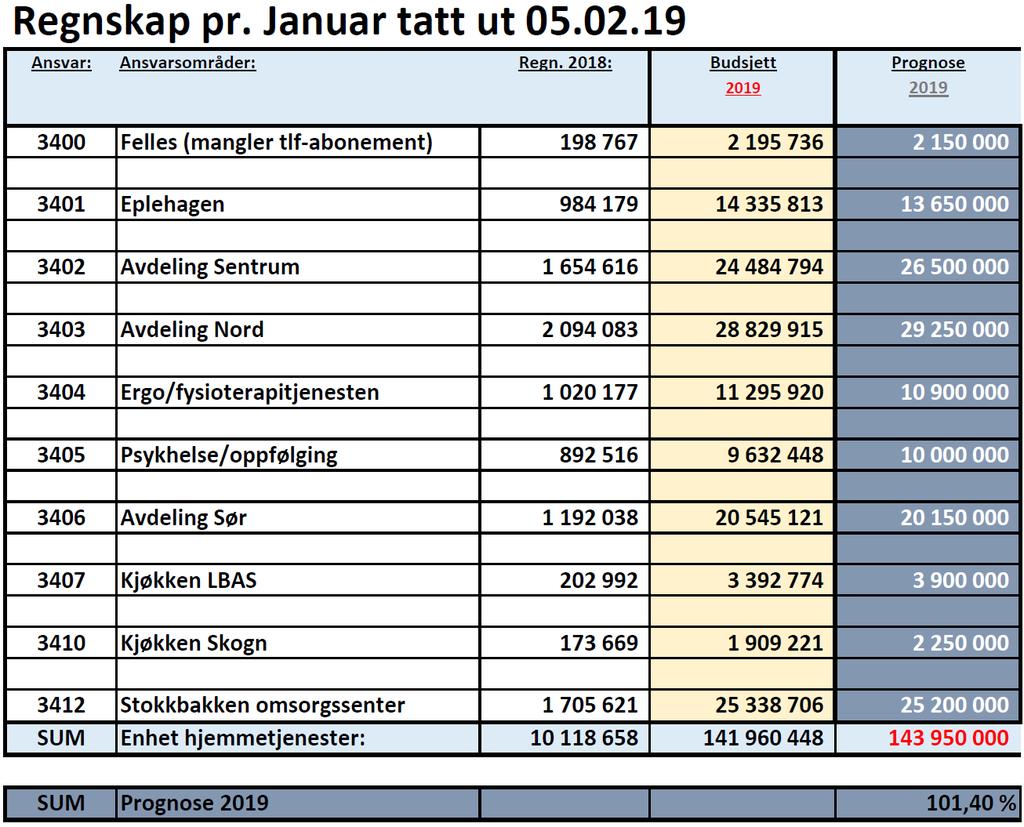 Økonomi 2019 Har noe nedgang i aktivitet høsten 2018. Justerer ned forventning til forbruk.