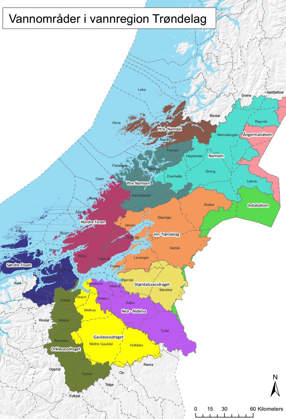 Figur 3: vannregion Trøndelag, Trøndelag fylkeskommune 5.2 Endringer av vannregionen siden forrige plan Det gjøres ikke endringer av grensene i vannregion Trøndelag som følge av regionreformen, jf.
