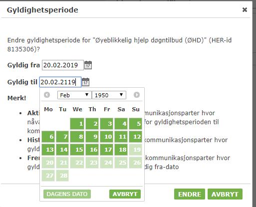 Endre gyldighetsperiode ved å endre dato i feltet "Gyldig til"