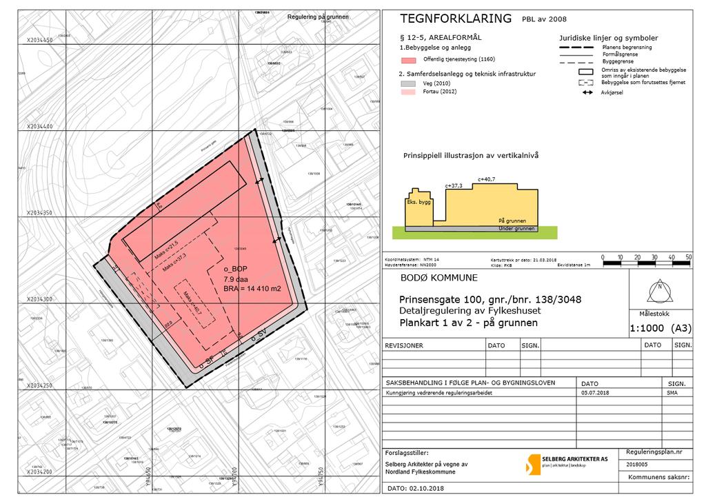 Fylkeshuset Ny fløy - Reguleringsplan Byggegrenser 21,9 m mot