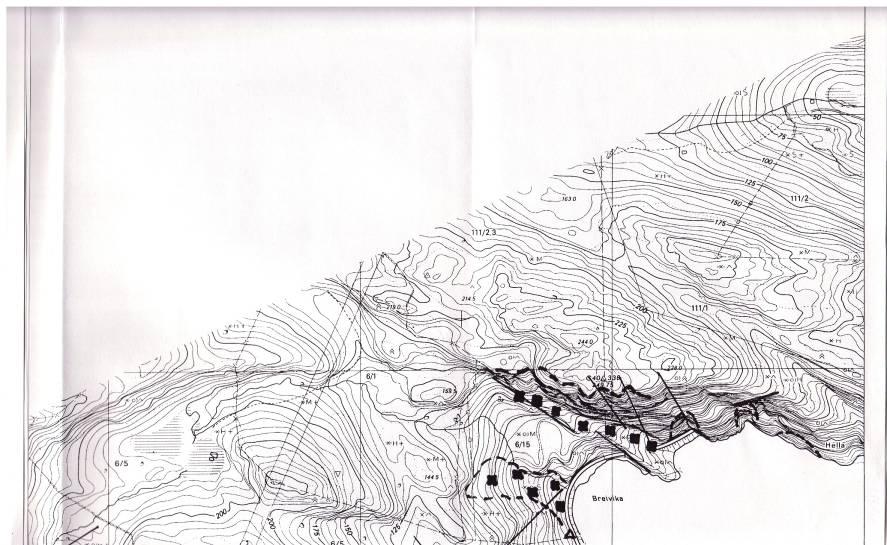3.1 Breivika Breivika ligg på norsdida av fjorden, nordøst for Kvina verft (Figur 2. Kart over området ved Breivika fra Bøe et al., 1998). Det er her observert tre tydelige sprekkesystemer (Figur 3).