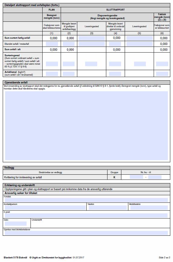 15 Avfallsplan (TEK10 9-6 og SAK 10 12-2e) Bl. 5178 Sluttrapport med avfallsplan Hvem "eier" avfallet? (SAK10 12-2e) Tiltakshaver "eier" avfallet.