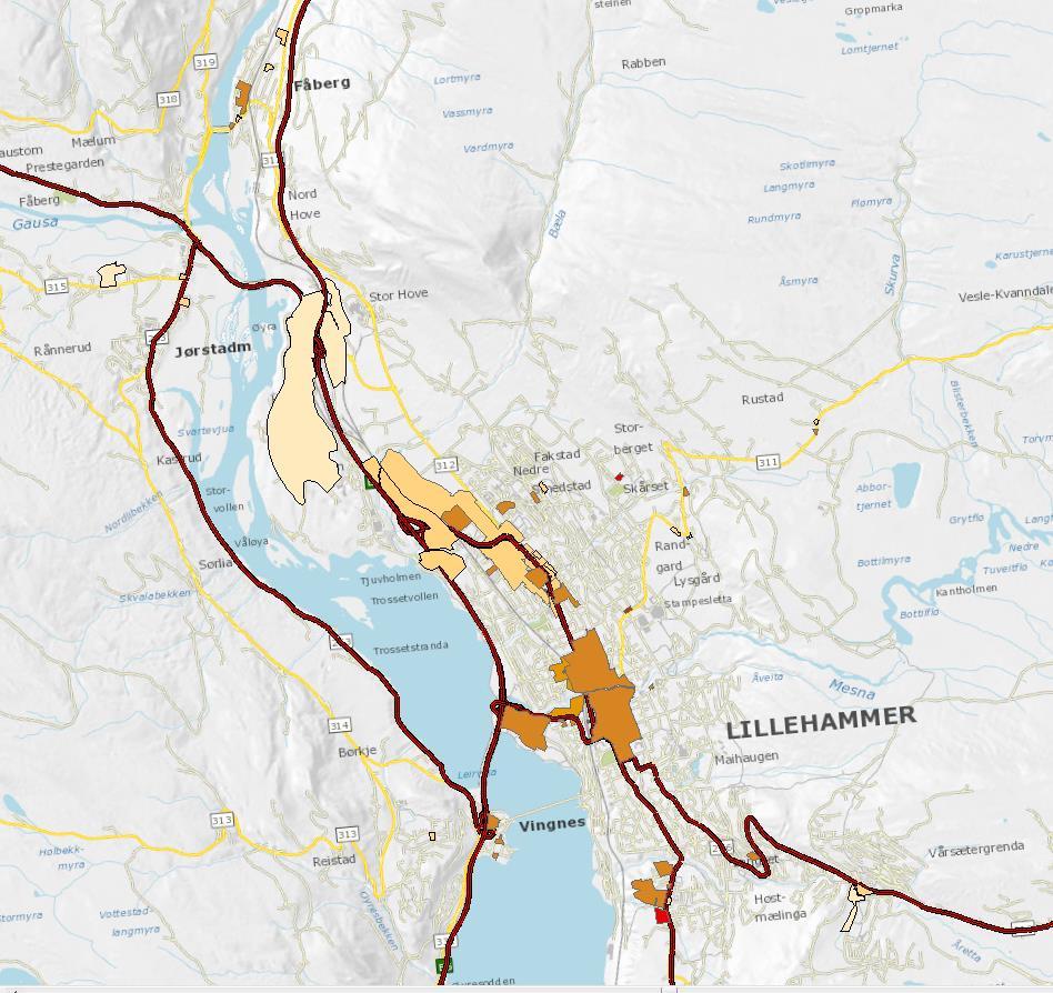 Figur 35: Utnyttelsesgrads for næringsarealene i Lillehammer Som for de