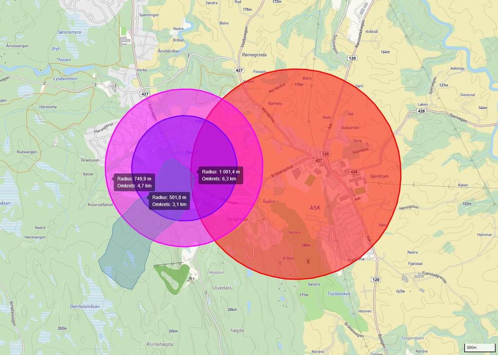 11 kommunen har pekt ut, jf. fig. 8 som inkluderer arealinnspillene fra «masterplan åsen» som en del av tettstedet Ask og innenfor en fremtidig «grønn strek» (lilla markering).