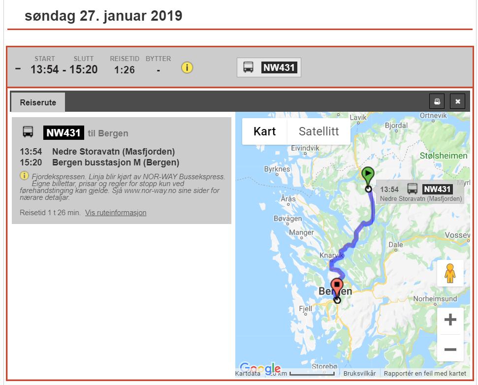 - Buss sørover mot Haugesund/Stavanger går klokken 16:00