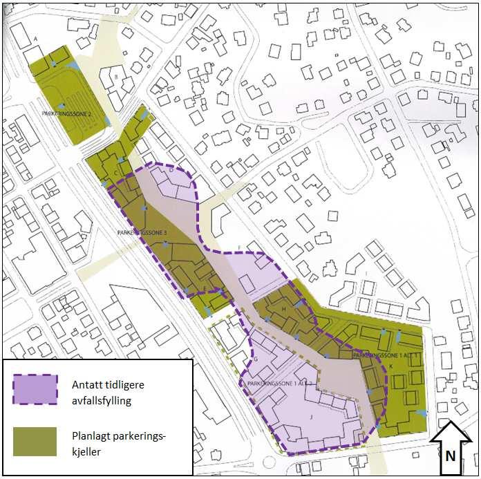 FLOTMYR - VURDERING AV GRUNNLAG FOR MILJØTILTAK 7/19 Figur 4 Skissert plassering av antatt avfallsfylling i forhold til planlagt parkeringskjeller 5 Dokumenterte grunnforhold Opprinnelig var området