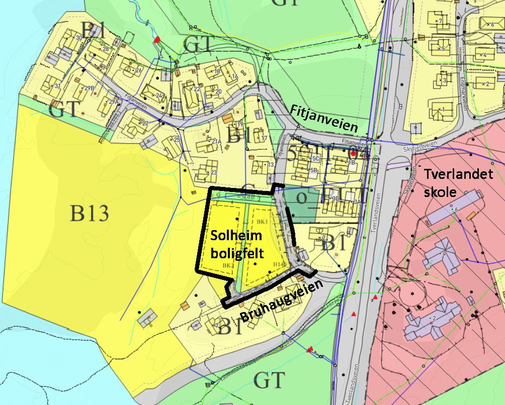 Planformålene er i tråd med kommunedelplan for Tverlandet hvor området er avsatt til framtidig boligbebyggelse. Adkomsten til feltet blir fra Fitjanveien og videre over Bruhaugveien.