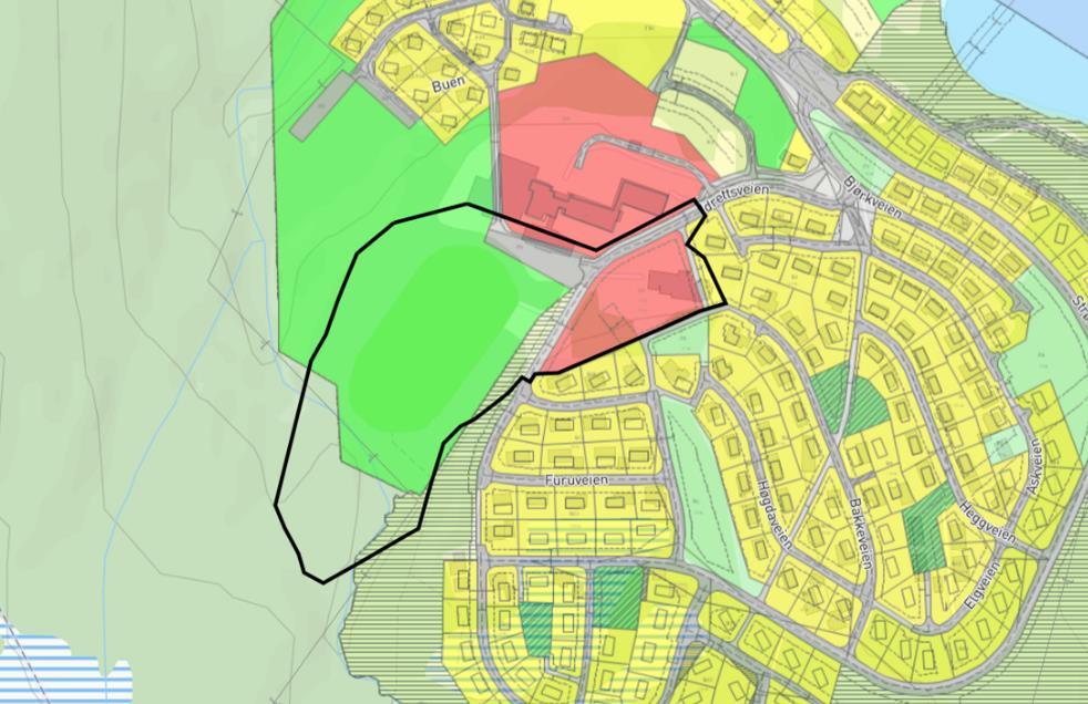 Gjeldende planstatus Mesteparten av planområdet er i gjeldende kommuneplan unntatt rettsvirkning fordi tidligere vedtatte reguleringsplaner fortsatt skal gjelde.