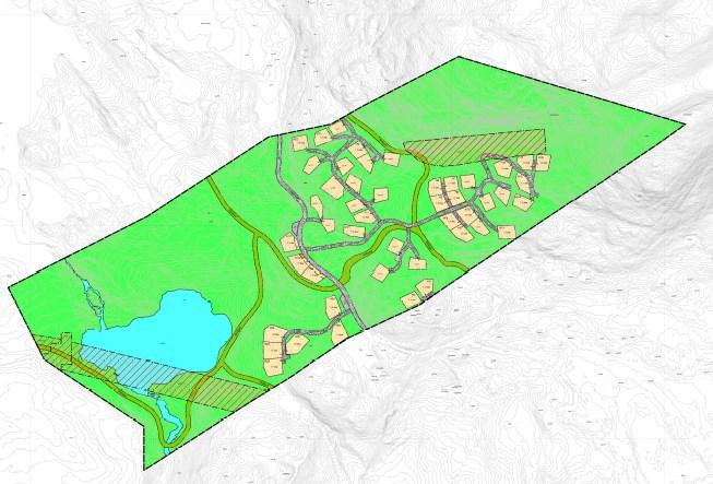 Forslag til ny reguleringsplan uten naboplanene tegnet inn.