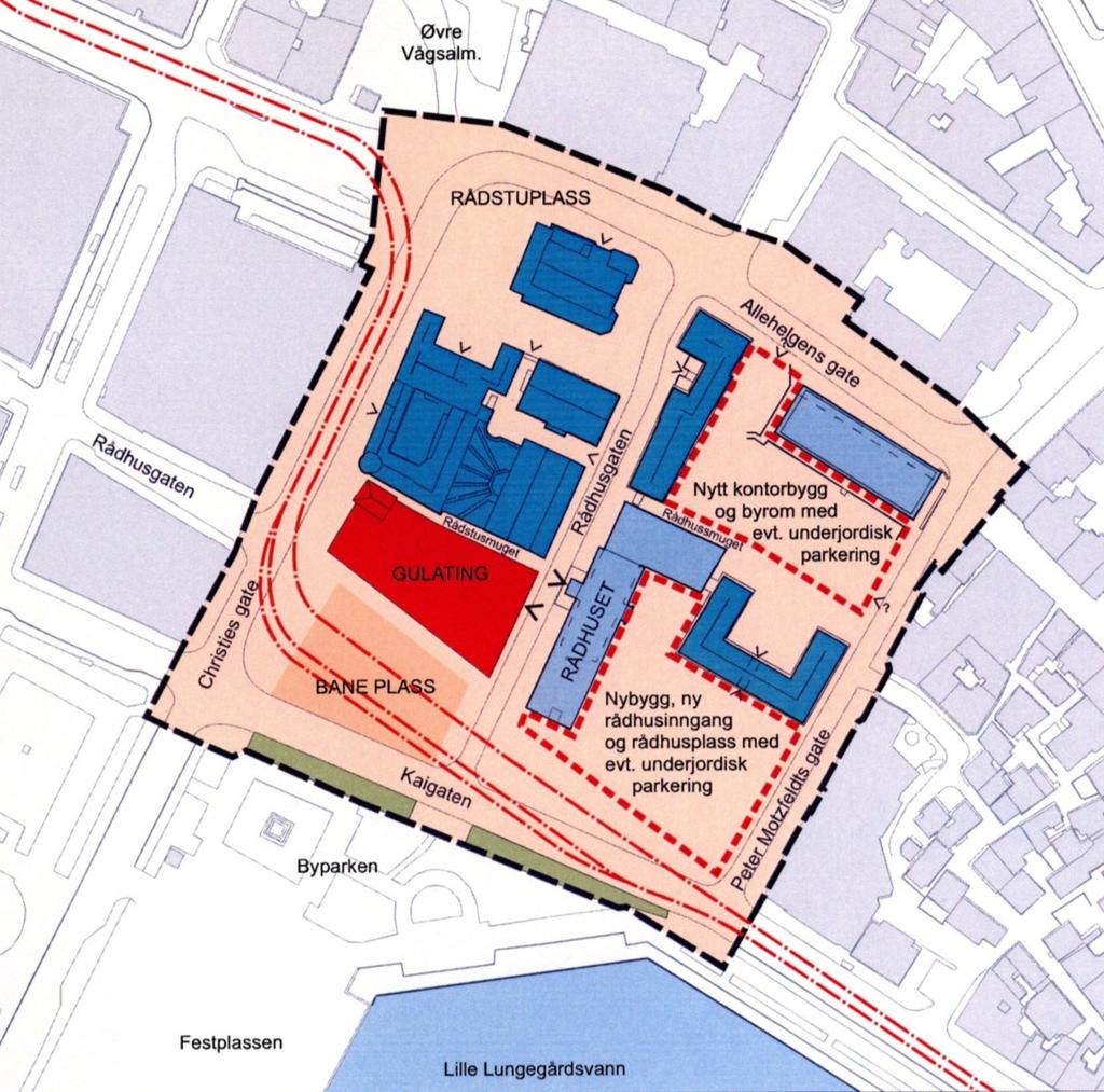 1 1999 ble det vedtatt at Hovedbrannstasjon kunne lokaliseres på Nygårdstangen. Det ble da vedtatt å avgi tomt til Gulating Lagmannsrett i vestre del av Rådhuskvartalet.