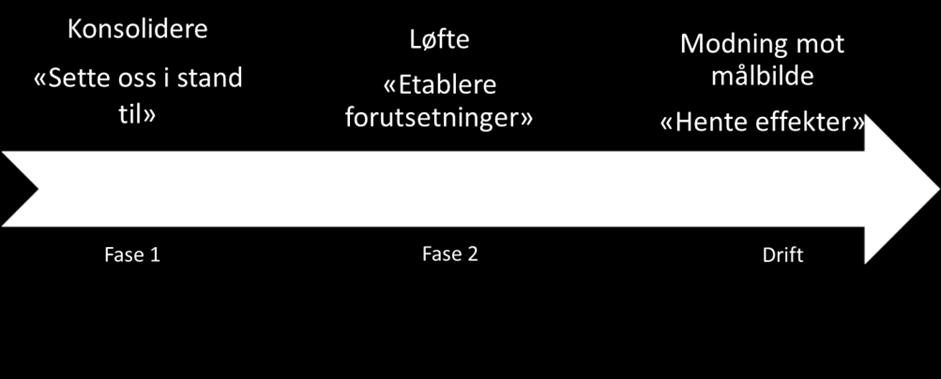 Figuren nedenfor ble brukt for å illustrere de to fasene. Overordnet mål: Merverdi Fase 1 av omstillingsprosjektet er nå avsluttet, hvor organisering av divisjonene er på plass.