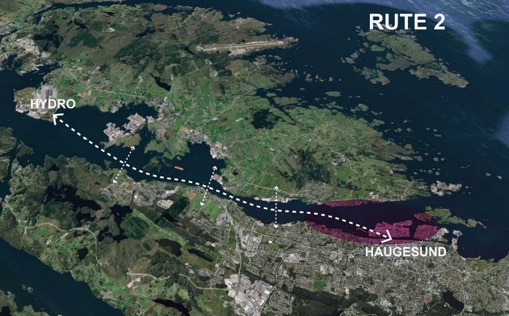 Figur 2: Rute 2: Haugesund sentrum Husøy, anløp langs Karmsundet Metode og framgangsmåte Oppdraget løses gjennom tre deloppgaver: 1. Kartlegging av reisestrømmer 2. Markedsanalyse 3.