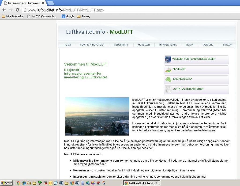 Hjelp til modellering av luftkvalitet Nettsted om modellering av