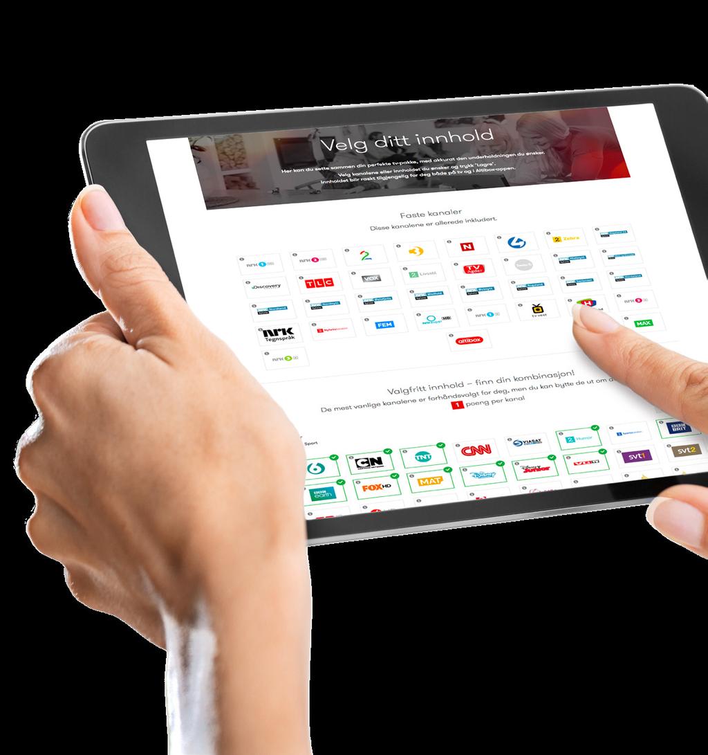Med et enkelt poengsystem kan du velge inn og ut de kanalene og tv-pakkene du ønsker via Mine sider på altibox.no.