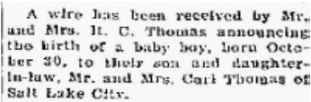 1931 9 Feb 1931 pg 5 12 Feb 1931 pg 5 Thomas boy Carl 30 Oct 1931 4 Nov