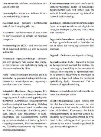 Begrepskatalog Fire lister Liste over forkortelser Liste over termer i redningstjenesten Liste over engelske termer Liste med navn og