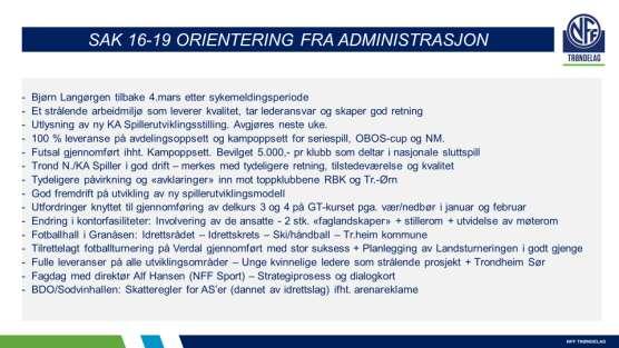 SAK 16/19 Orientering fra