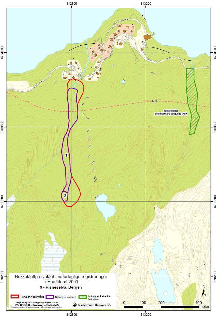 Figur 7. Kart over forvaltningsområdet for Risneselva (lok.