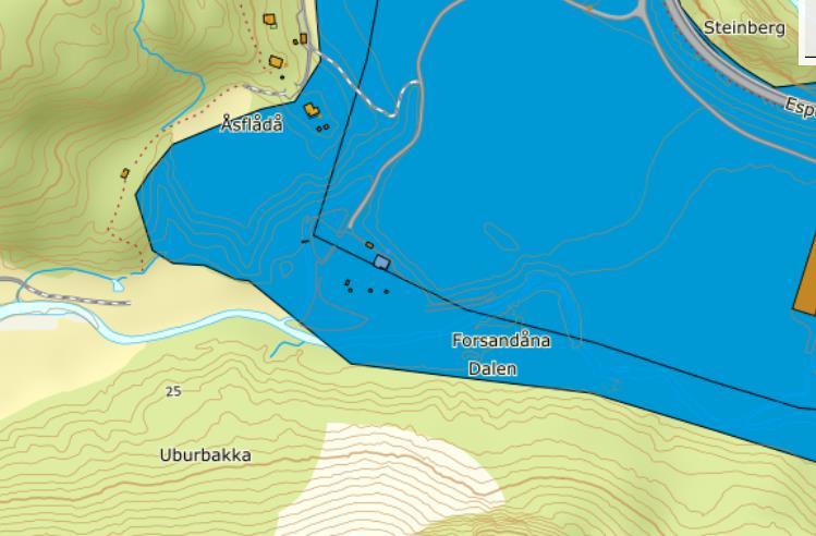 Fossanåna og videre ned langs elva til Gnr. 41 Bnr. 6.