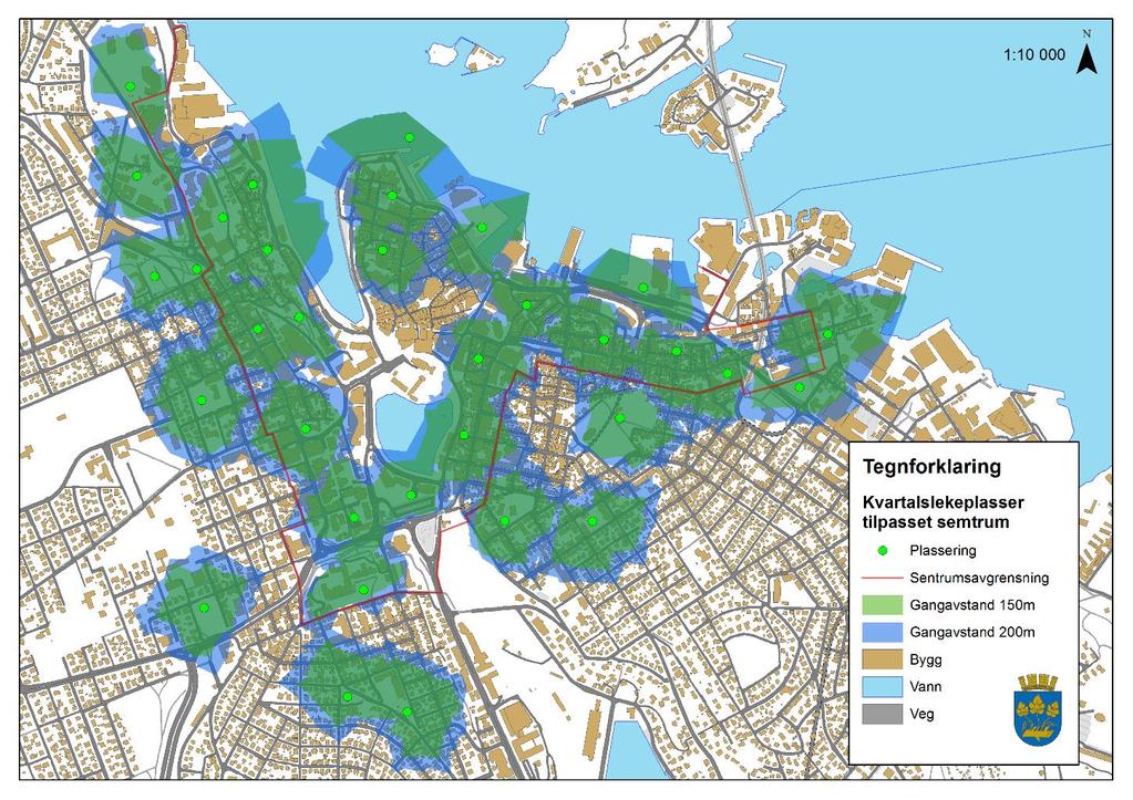 113 Planen viser også direkte i plankartet de kvartalslekeplassene som er nødvendig for å dekke lekeplassnormens krav i området med sentrumsformål.