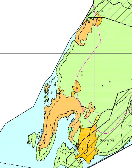 SIDE 2/5 Røsneskilen kilen Innspill til hyttefelt og båtplass kommuneplanen Røsnesåsen Svalerød- Sponvika Illustrasjon er utsnitt av gjeldende kommuneplan med markert planområde og påført stedsnavn