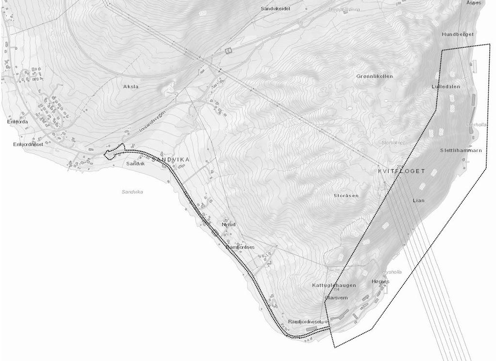 Planområdet består av et relativt stort ubebygd område ved fjorden samt E8 Ramfjordnesvegen opp til krysset med E8 Innlandsvegen.