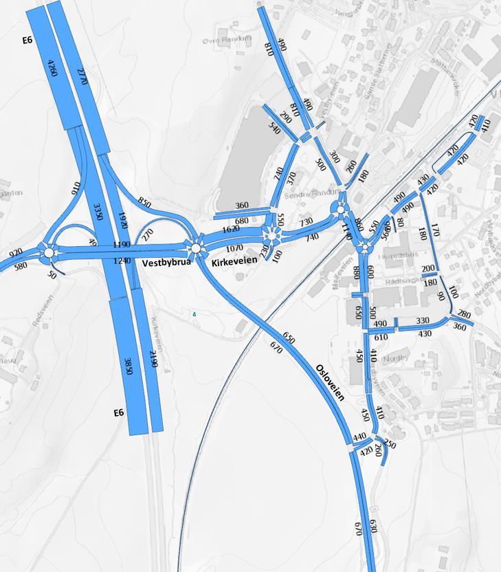 Figur 14 Trafikkvolum på vegstrekninger i ettermiddagsrush kl. 15.